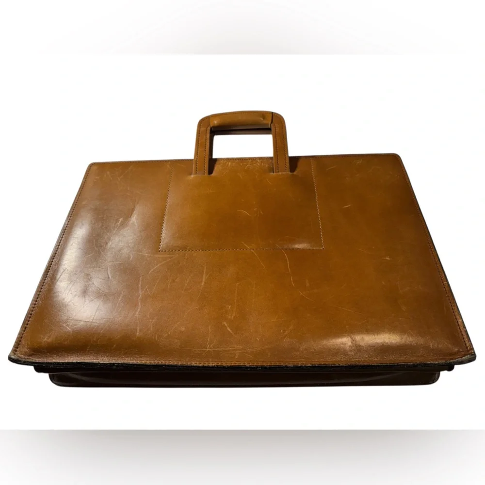 Vintage Aged Worn Brown Leather Expandable Lawyer Men's Briefcase